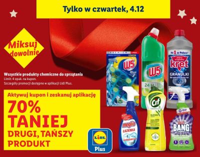 Wszystkie produkty chemiczne do sprzątania drugi -70%  promocja w Lidl