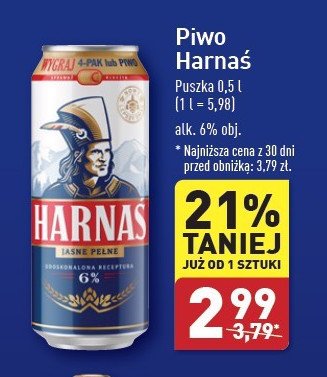 Piwo Harnaś jasne pełne promocja w Aldi