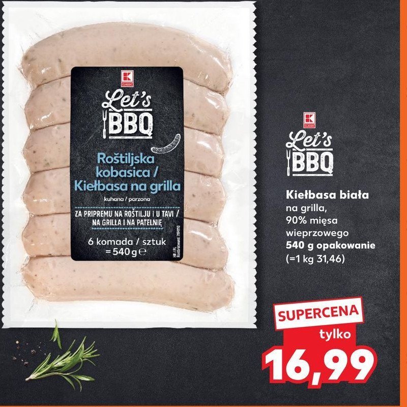 Kiełbasa biała na grill K-classic let's bbq promocja