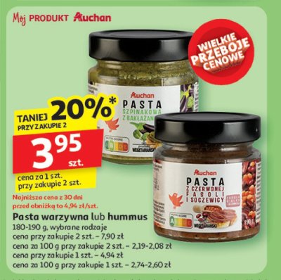 Pasta z czerwonej fasoli i soczewicy Auchan r贸偶norodne (logo czerwone) promocja