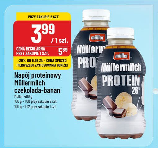 Napój mleczny czekoladowo-bananowy Mullermilch protein promocja