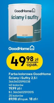 Farba kolorowa GoodHome Ściany i Sufity 2,5 l promocja w Castorama