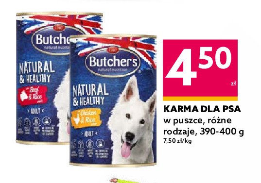 Karma dla psa z wołowiną i ryżem Butcher's natural & healthy promocja w Intermarche