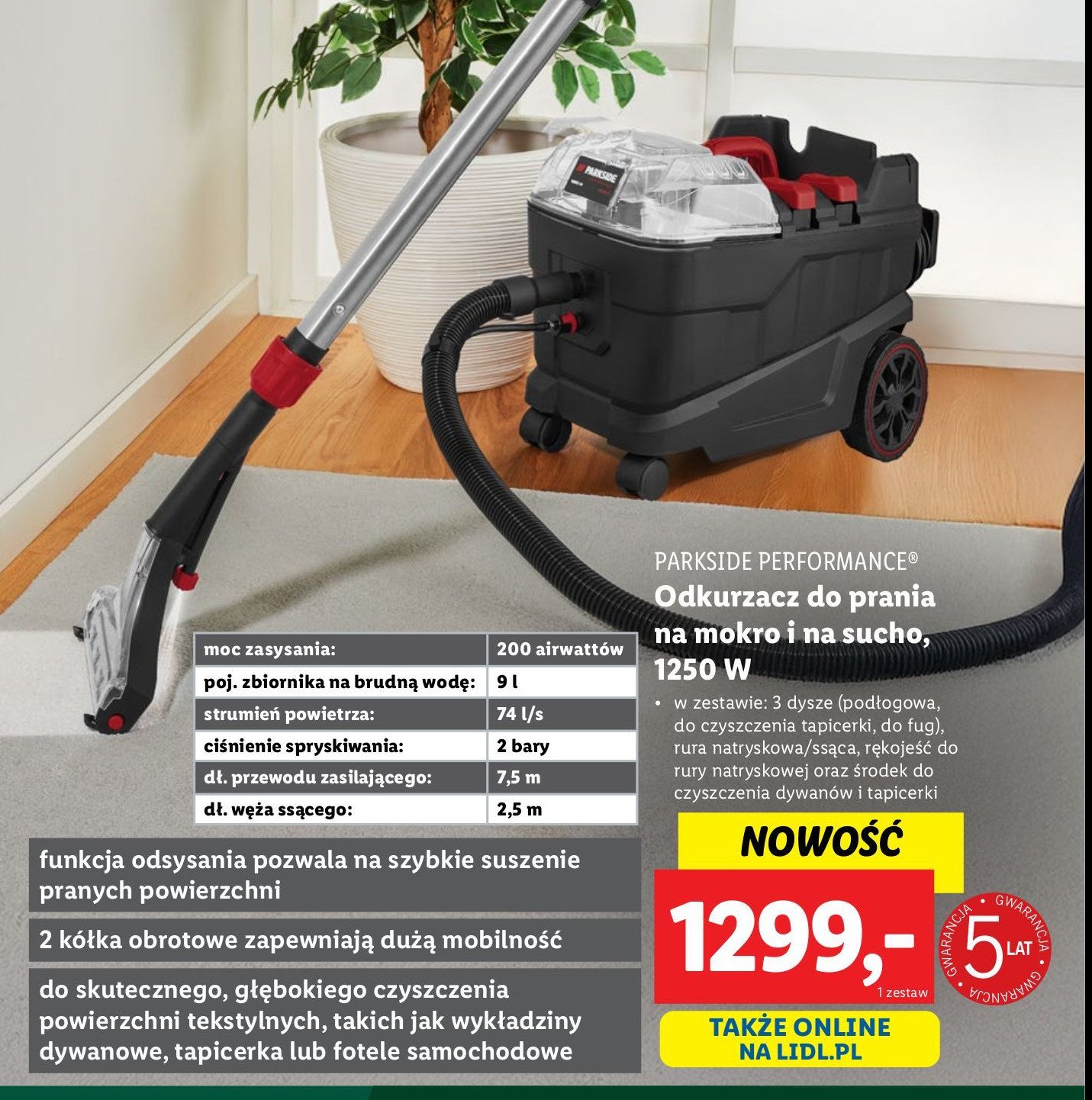 Odkurzacz do pracy na mokro i sucho Parkside performance promocja w Lidl