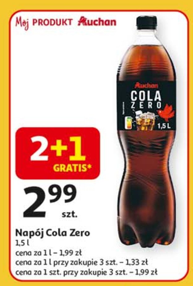 Napój cola zero Auchan różnorodne (logo czerwone) promocja