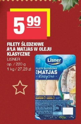 Filety śledziowe a'la matjas w oleju klasyczne Lisner promocja w SPAR