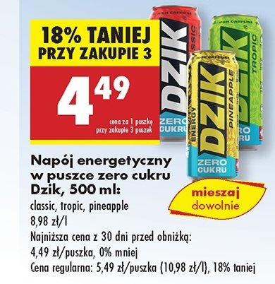 Napój energetyczny tropic zero WK DZIK promocja w Biedronka