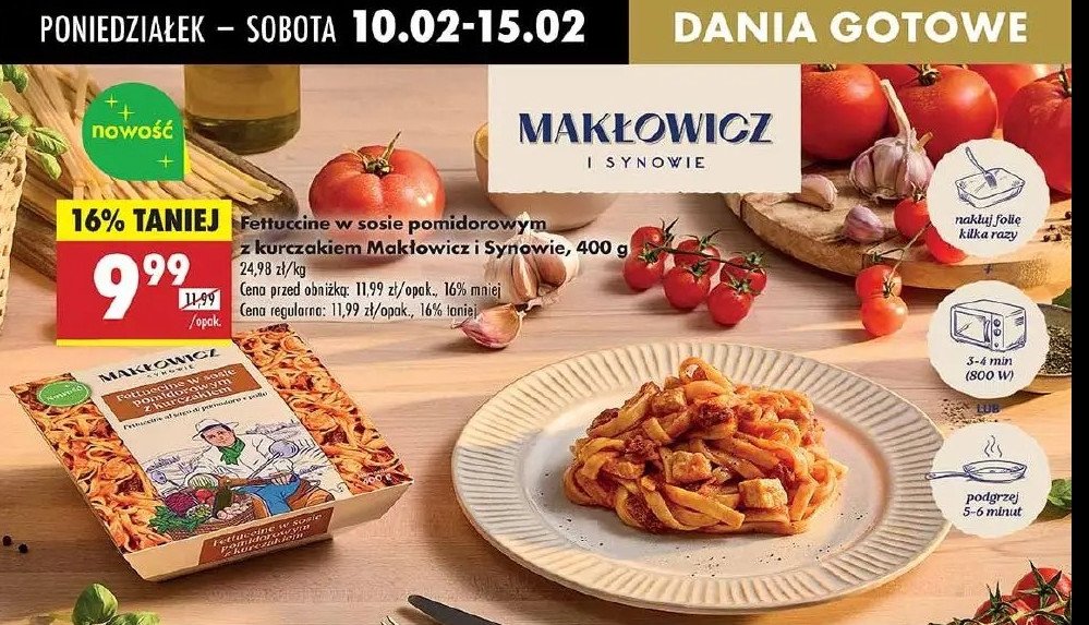 Makaron fettuccine w sosie pomidorowym z kurczakiem Makłowicz i synowie promocja