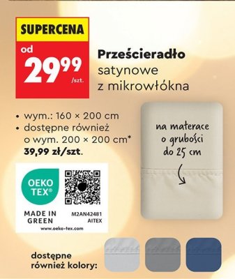 Prześcieradło satynowe z mikrowłókna 160x200cm promocja w Biedronka