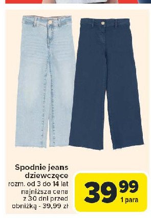 Spodnie jeans dziewczęce promocja w Carrefour