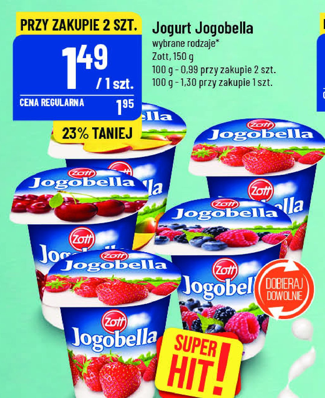 Jogurt truskawka-poziomka Zott jogobella promocja