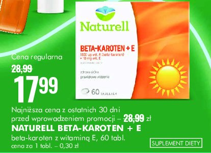 Tabletki NATURELL BETA-KAROTEN + E promocja