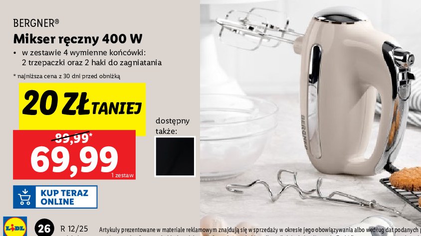 Mikser ręczny 400 w Bergner promocja w Lidl