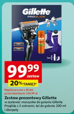 Zestaw prezentowy Gillette maszynka do golenia Gillette Proglide z 2 ostrzami, żel do golenia 200 ml i skarpety promocja w Auchan