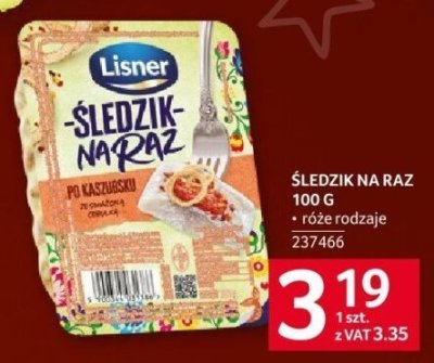 Śledzie na raz Lisner 100 g promocja w Selgros