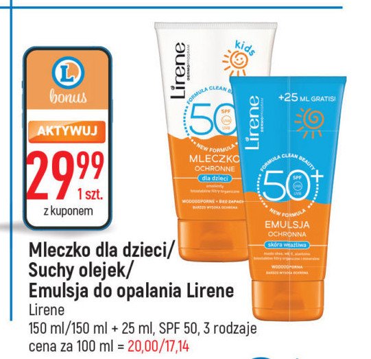 Suchy olejek ochronny spf 50 Lirene dermoprogram promocja