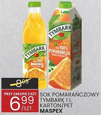 Sok pomarańczowy TYMBARK 1 l KARTON PET MASPEX promocja w Wafelek