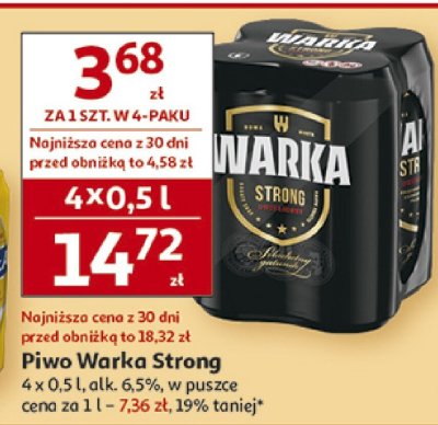 Piwo Warka Strong 4 x 0,5l, alk. 6,5% promocja w Auchan