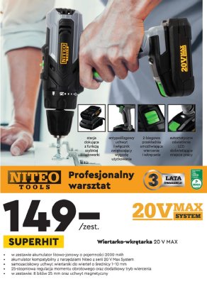 Wiertarko-wkrętarka udarowa 20 v Niteo tools promocja