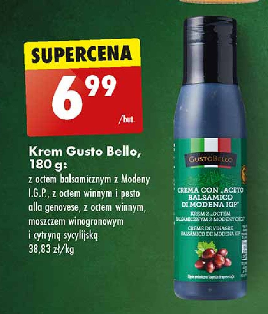 Krem z octem winnym z moszczem winogronowym i cytryną sycylijską Gustobello promocja