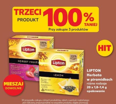 Herbata Lipton w piramidkach różne rodzaje trzeci -100% taniej promocja w Kaufland