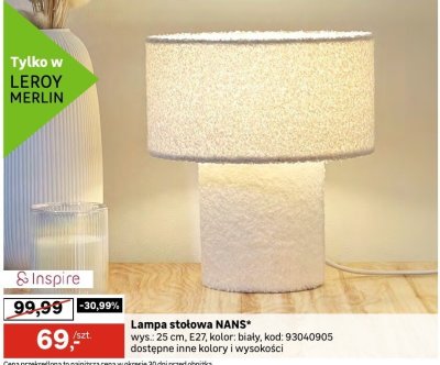 Lampa stołowa NANS wys.: 25 cm, E27, kolor: biały promocja w Leroy Merlin