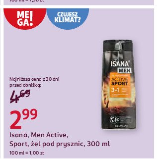 Żel pod prysznic active sport ISANA MEN promocja w Rossmann