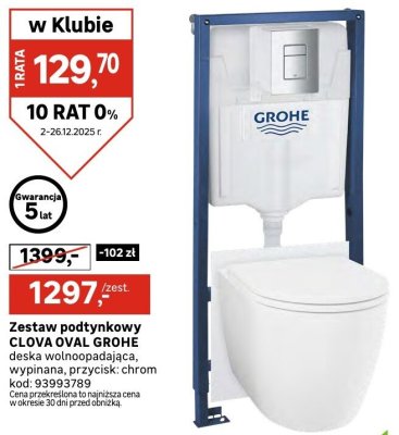 Zestaw podtynkowy CLOVA OVAL GROHE deska wolnoopadająca, wypinana, przycisk chrom promocja w Leroy Merlin