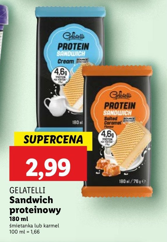 Sandwich proteinowy śmietankowy Gelatelli protein promocja w Lidl