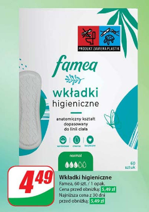 Wkładki higieniczne normal Famea promocja w Dino