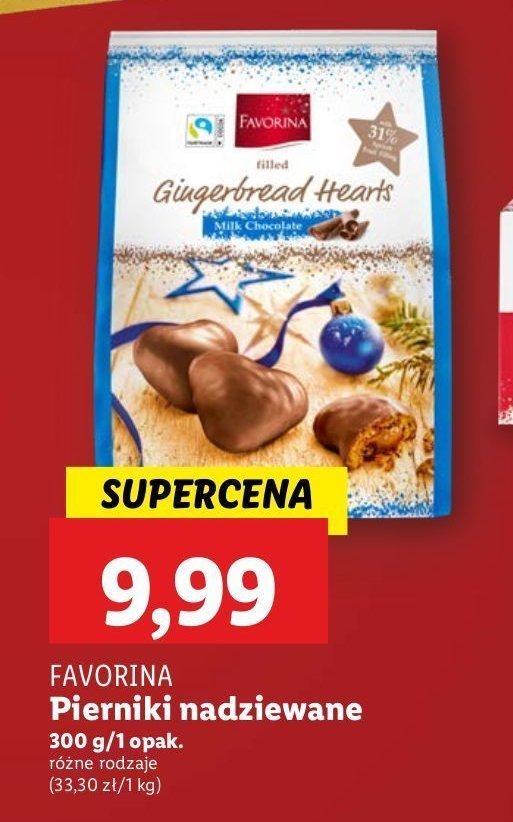 Piernikowe serca w czekoladzie mlecznej Favorina promocja w Lidl