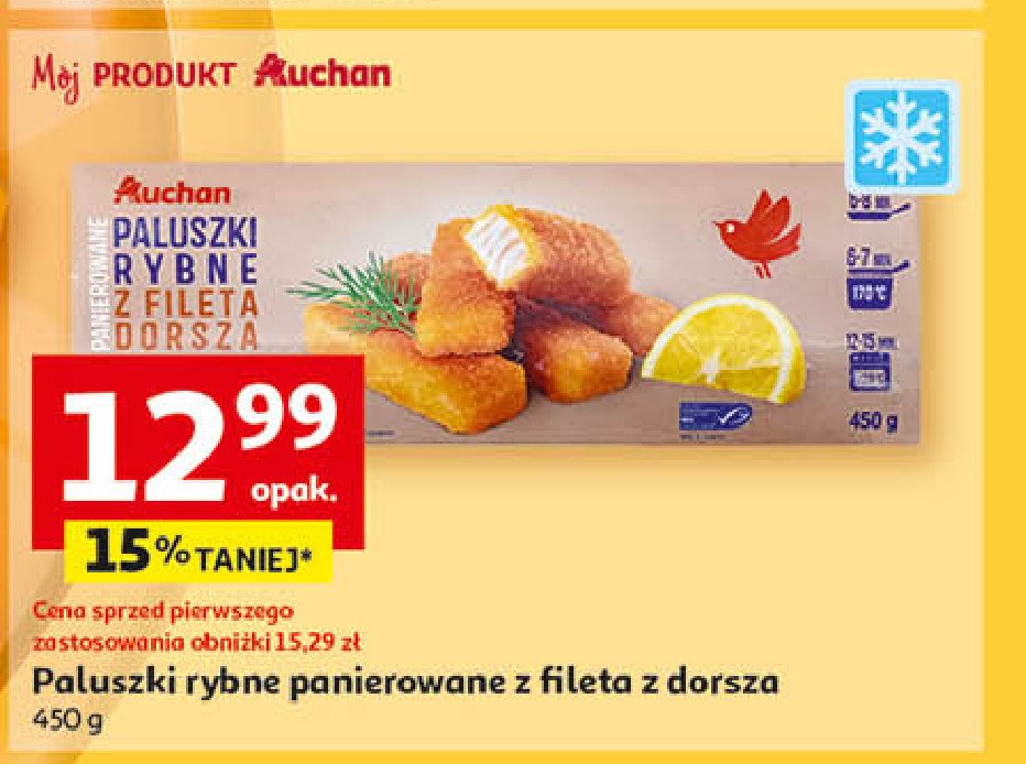 Paluszki rybne z fileta z dorsza Auchan różnorodne (logo czerwone) promocja