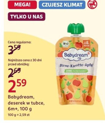 Deserek w tubce Babydream, 6m+, 100 g promocja w Rossmann