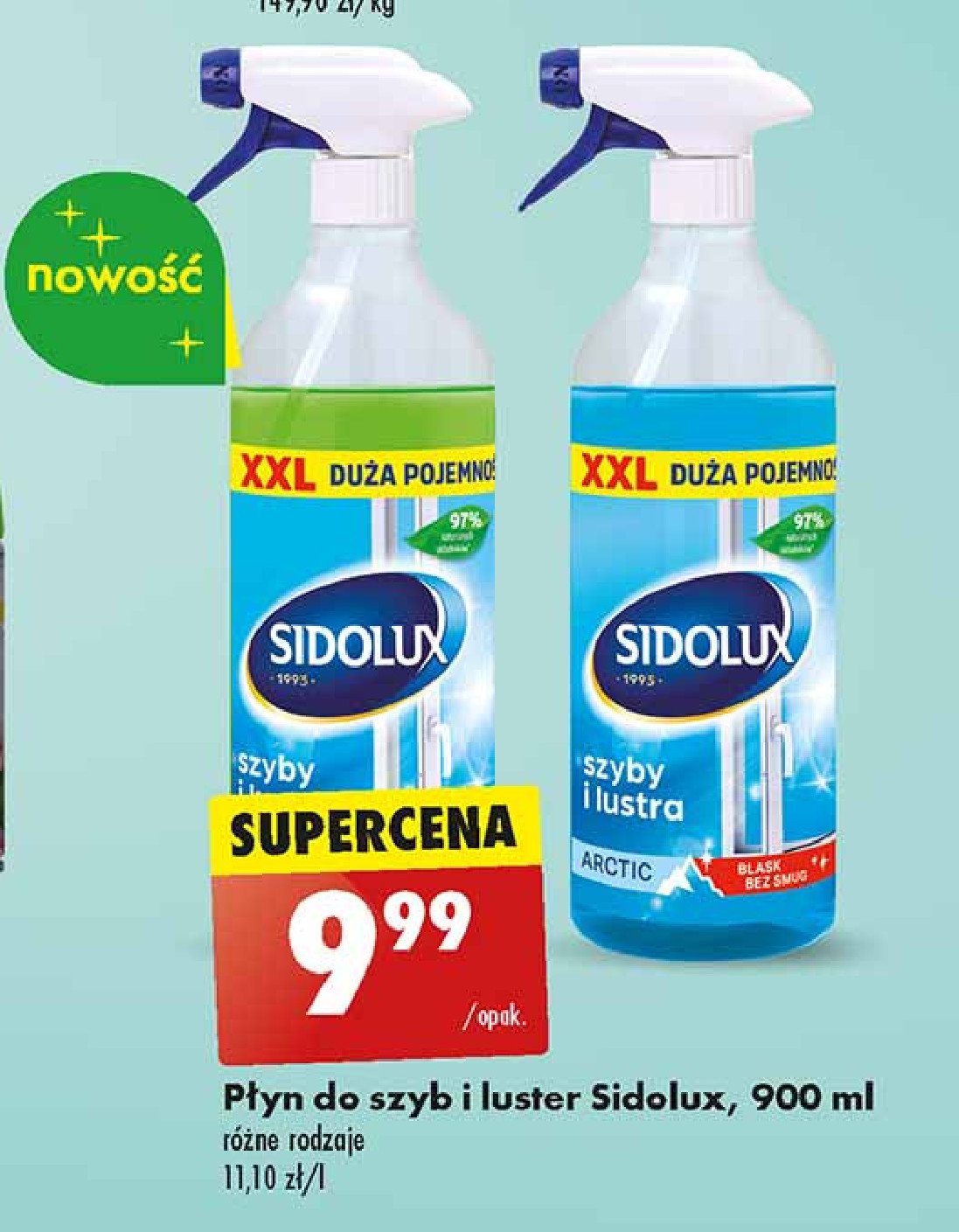 Płyn do szyb i luster arctic Sidolux promocja w Biedronka