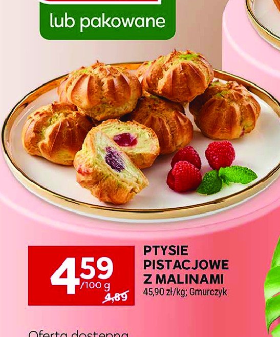 Ptysie pistacjowe z malinami GMURCZYK promocja