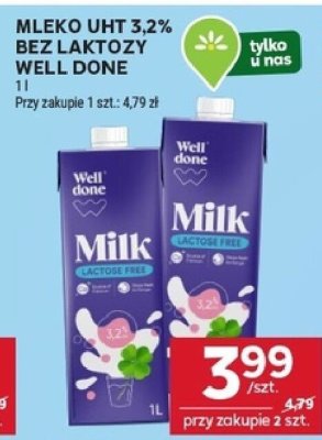 Mleko UHT 3,2% bez laktozy Well Done promocja w Stokrotka