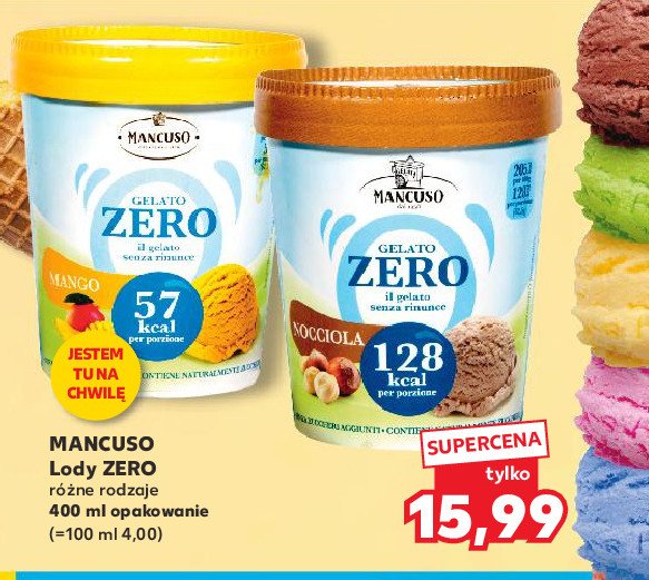 Lody bez cukru czekoladowe Mancuso gelati promocja w Kaufland