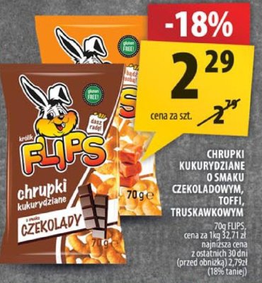Chrupki kukurydziane o smaku czekoladowym, wafle, truskawkowym Flips 70g cc promocja w Arhelan