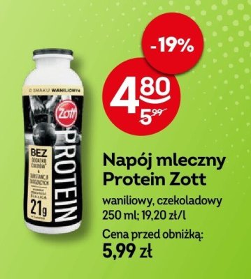 Napój mleczny Protein Zott waniliowy, czekoladowy promocja w Żabka