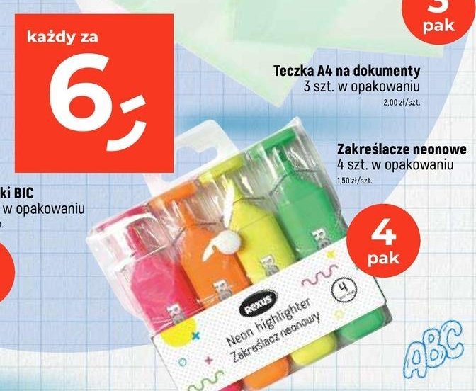 Zakreślacz zielony + żółty + pomarańczowy + różowy Rexus promocja w Dealz