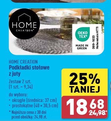Podk艂adki na st贸艂 z juty 37 cm Home creation promocja