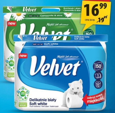 Papier toaletowy delikatnie biały, rumiankowy 12 rolek Velvet promocja w Arhelan