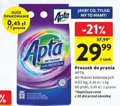 Proszek do prania Apta do tkanin kolorowych promocja w Intermarche