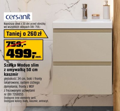 Szafka Moduo slim z umywalką 50 cm kaszmir Cersanit promocja w OBI