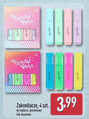 Zakreślacze 4 szt. do wyboru: pastelowe lub neonowe Aldi promocja w Aldi