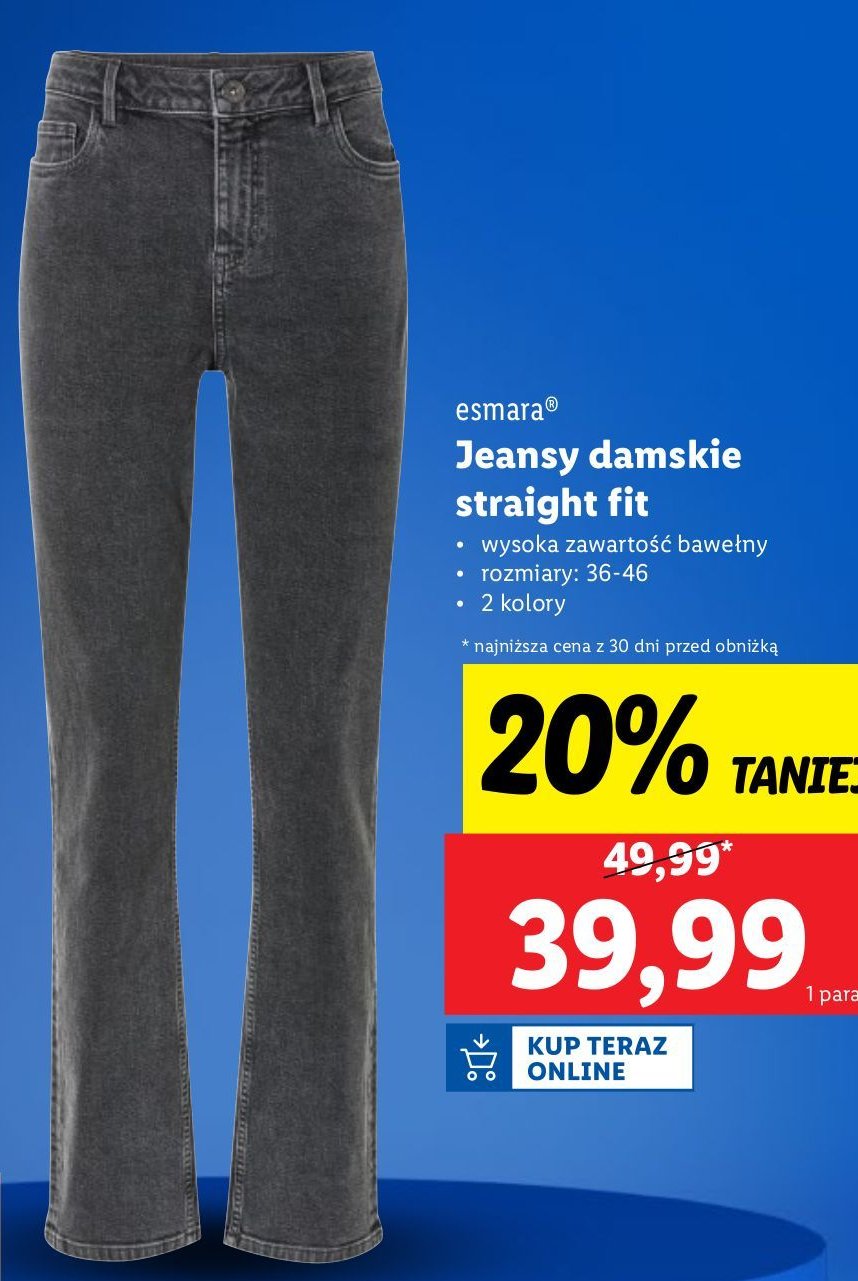 Jeansy damskie straight fit 36-46 Esmara promocja