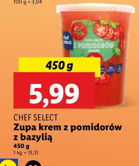 Zupa krem z pomidorów i bazylią Chef Select (Lidl) promocja w Lidl