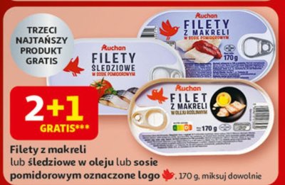 Filety z makreli lub śledziowe w oleju lub sosie pomidorowym oznaczone logo, 170 g, miksuj dowolnie promocja w Auchan