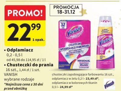 Odplamiacz VANISH, wybrane rodzaje 0,2 - 0,5 l promocja w Intermarche