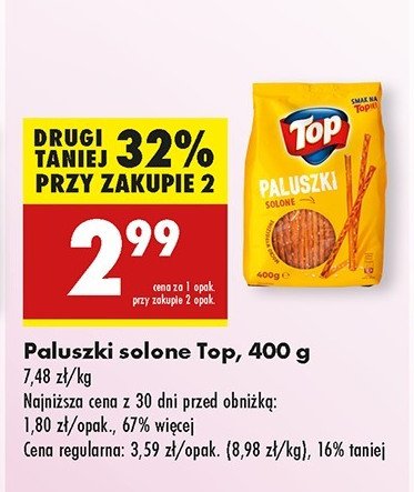 Paluszki solone Top pub Top (biedronka) promocja w Biedronka